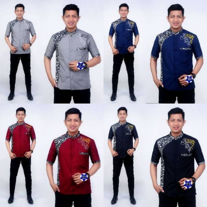 ATASAN BATIK SOPAL PRIA LENGAN PENDEK KOMBINASI BORDIL / HEMKO BATIK KERTABUMI 2 WARNA TERLARIS