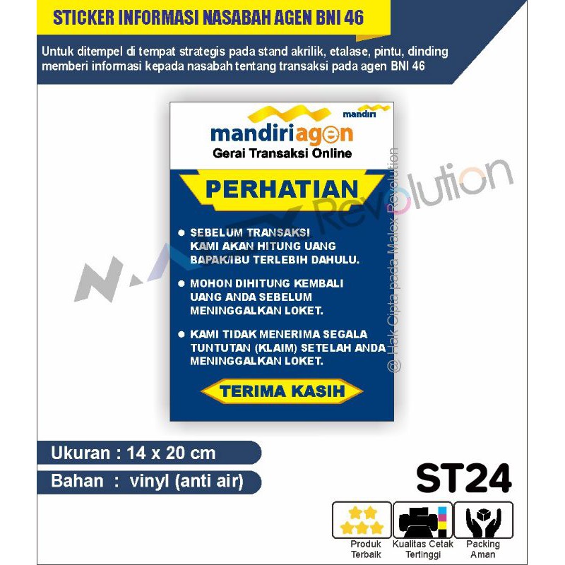 

STICKER PERHATIAN AGEN BRI, MANDIRI, BNI