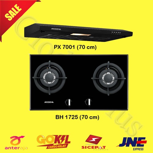 paket promo bh1725 px7001 modena Kompor tanam gas 2 tungku BH 1725 cooker hood slim PX 7001 kurir reguler