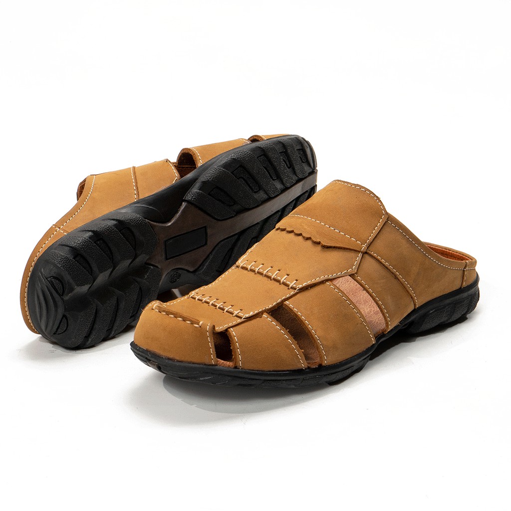 Sepatu Sandal Pria Kulit Asli Casual Santai Model Slop Bustong BT506