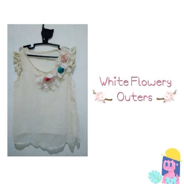 WHITE FLOWERY OUTER | KAWAII PRELOVED OUTER | MORI OUTER PRELOVED | OUTER PRELOVED