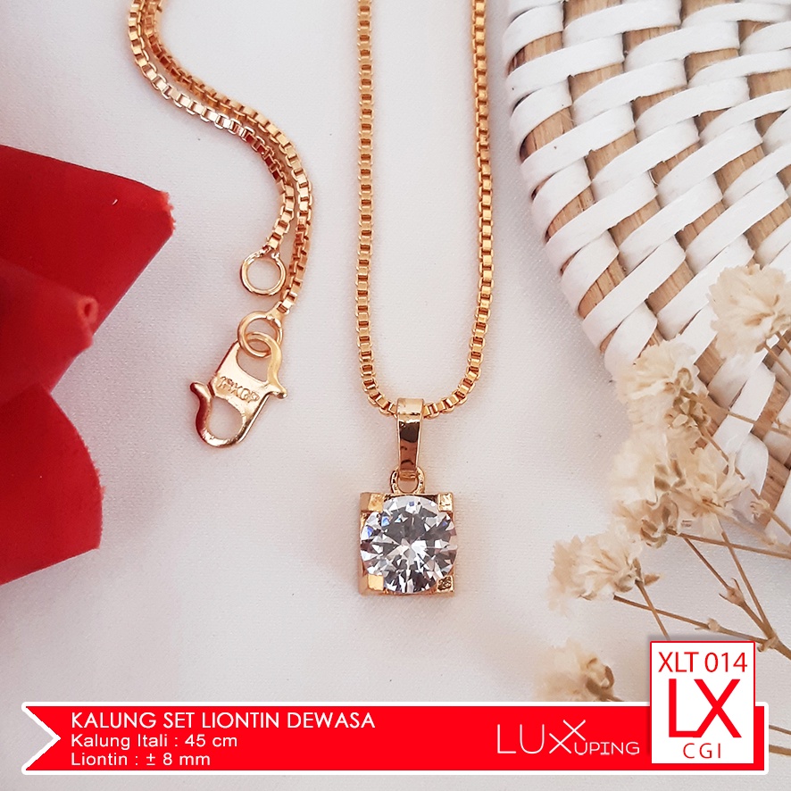 XLT 014 Kalung Set Liontin Soliter Mata Satu Berlian Imitasi Zirkon Perhiasan Kalung Xuping Murah Lapis Emas Luxx Xuping