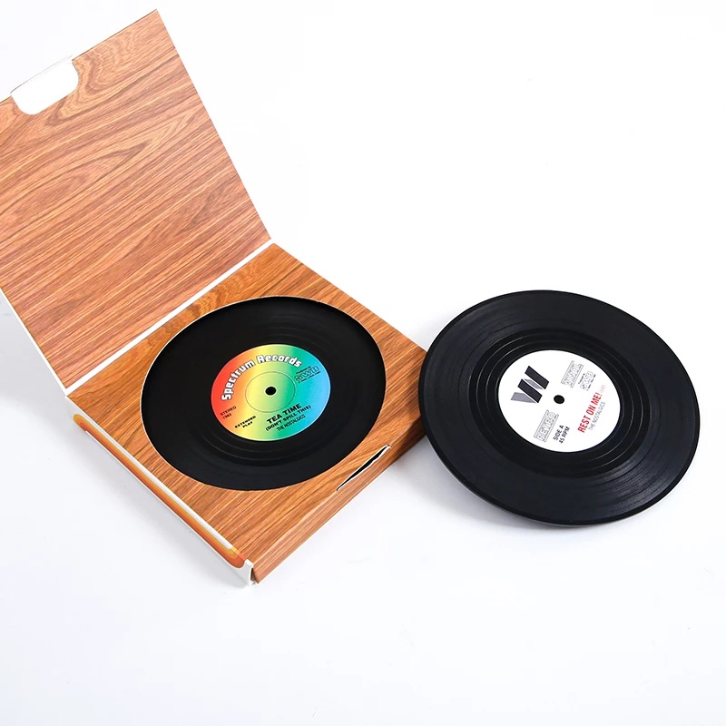 [1 Pc Pack Round Vinyl Record Table Mats For Drink] [Heat-resistant Non Slip Creative CD Cup Mat ]