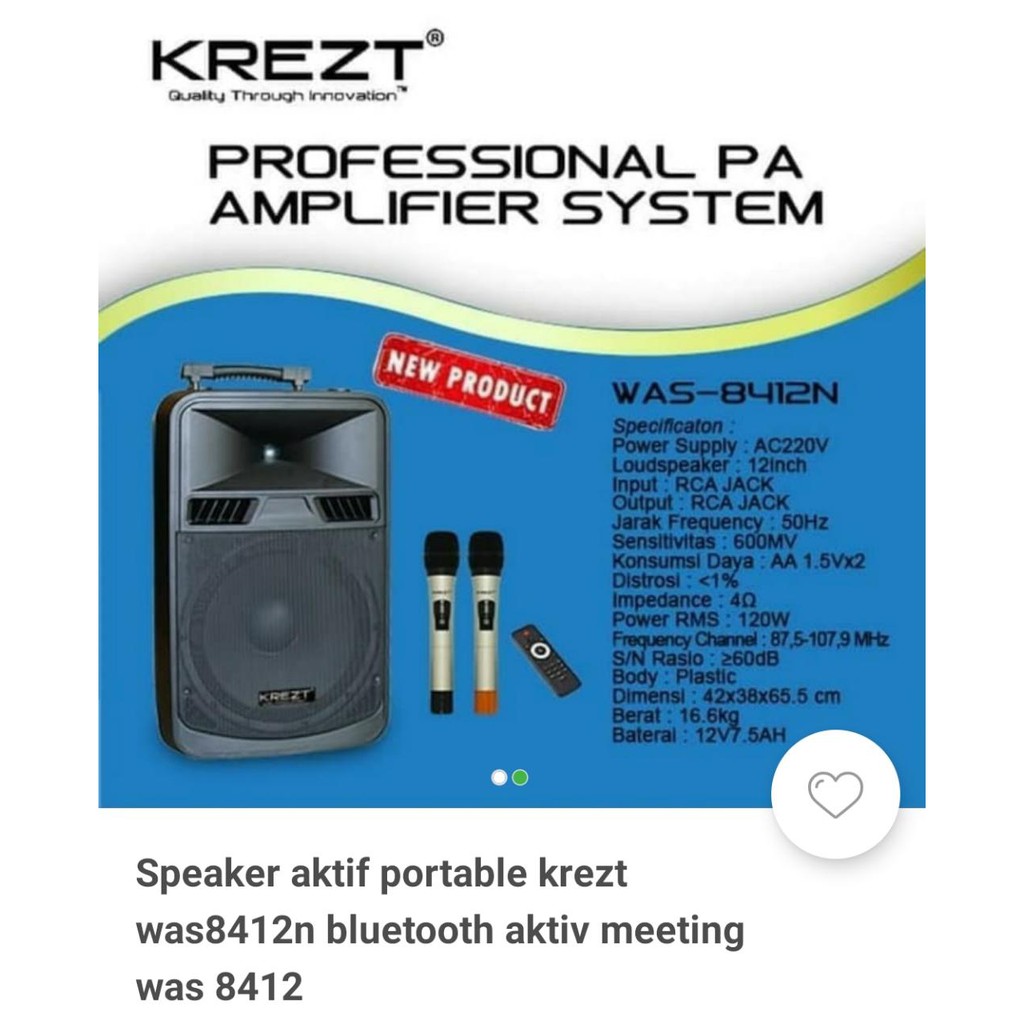 Krezt Portable Speaker System WAS-8412N Bluetooth