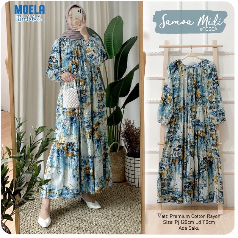 SAMOA MIDI DRESS GAMIS KATUN RAYON PREMIUM by moela