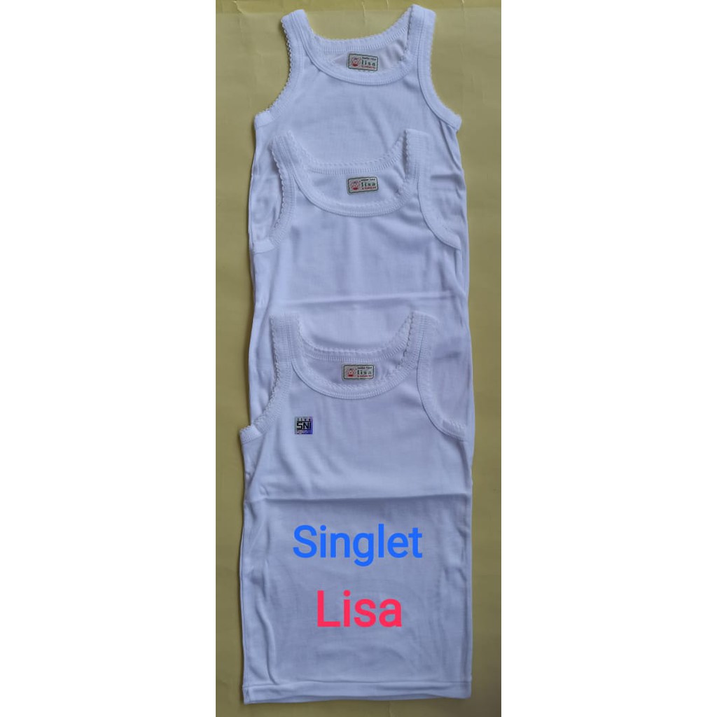 Lisa - 3 Pcs Singlet Anak, Pakaian Dalam Anak Perempuan,  KET : Size S = No.14, M = No.16, L = No. 18 Dst