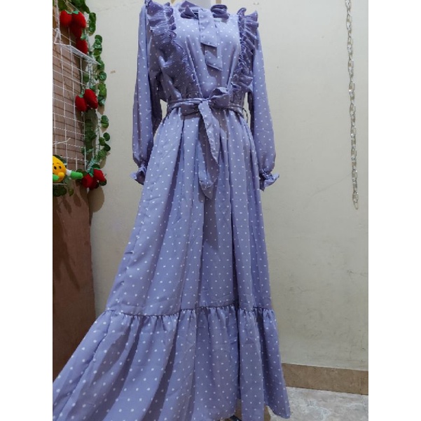 gamis yuna lilac polka/gamis premium ori yuna