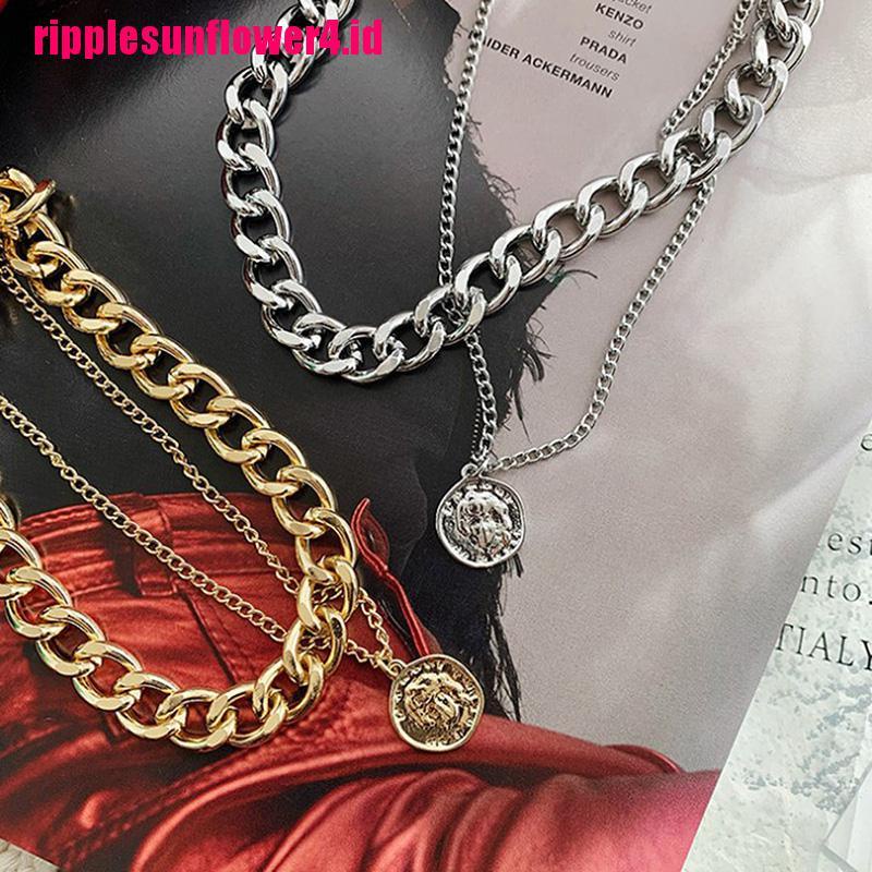 1pc Kalung Choker Rantai Banyak Lapis Warna Emas / Silver Gaya Vintage Untuk Wanita