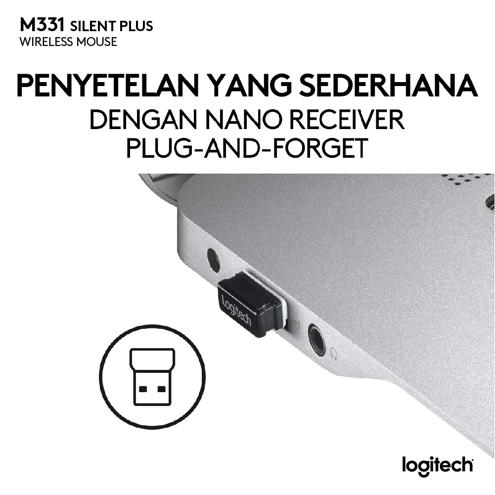 Logitech M331 Silent Plus Mouse Wireless Tidak Bunyi Klik Tanpa Kabel - Original