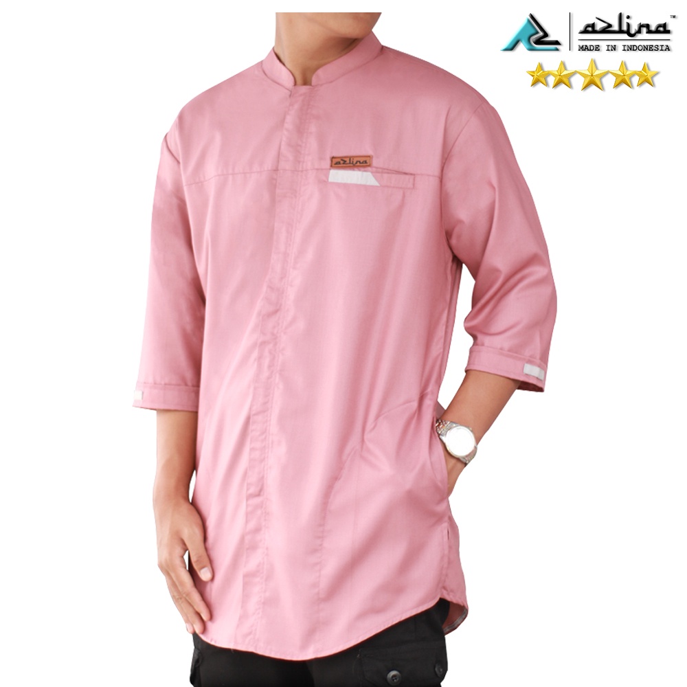 Koko Kurta Pria Bahan Katun Baju Muslim Terbaru Lengan 3/4 Koko Resleting Modern