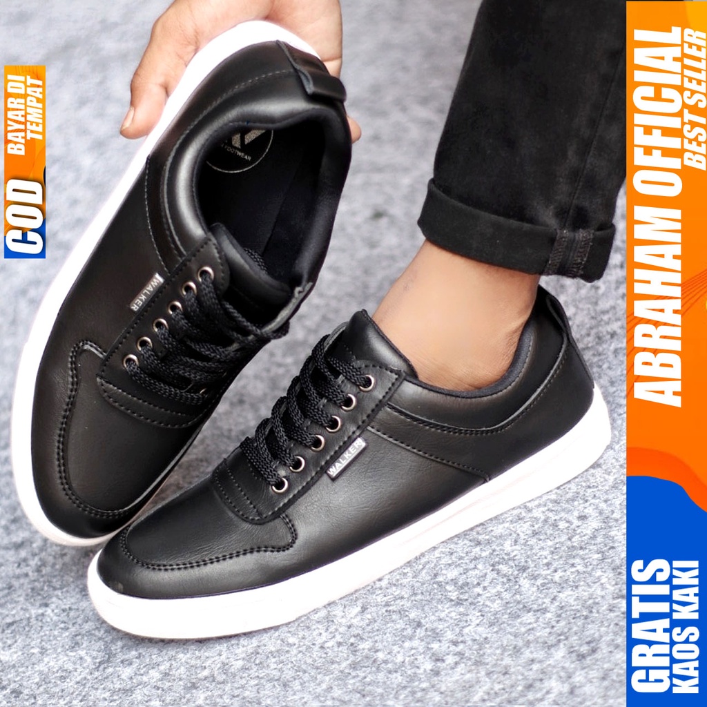 Sepatu Kasual Pria Sneakers Casual Kulit Pu Kerja Polos Hitam Coklat TIAGO ABRAHAM