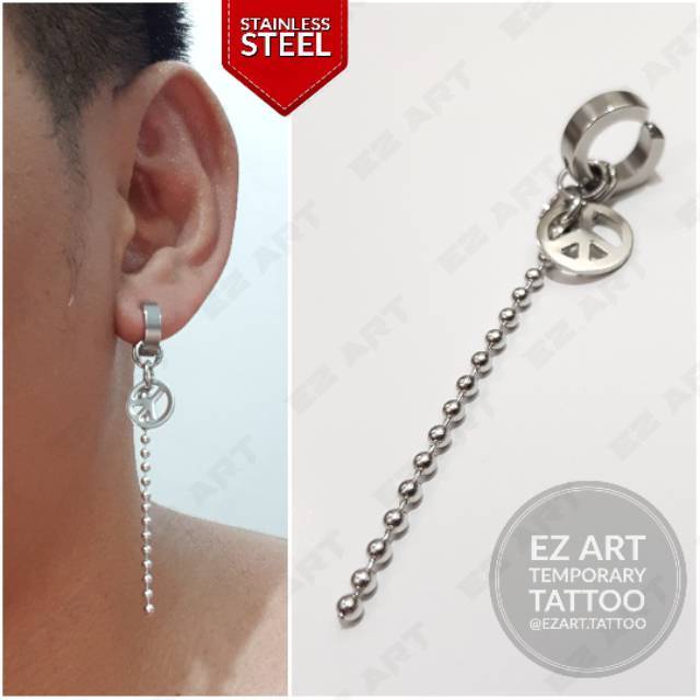 1Pc Model EZ-E Silver Anting Jepit Tusuk Variasi Bandul Gaya Punk Korea KPOP Stainless Steel