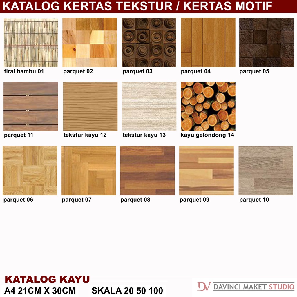 

Kertas Tekstur Bahan Kayu 01 Maket Diorama - Motif Kayu Bambu Parket Parquet Lantai Anyam Papan Gelondong A4 21cm x 30cm skala 1:20 1:50 1:100