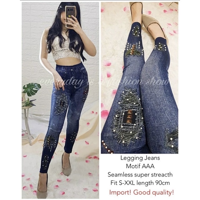 Elfashion Premium Legging Jeans Tebal Mutiara