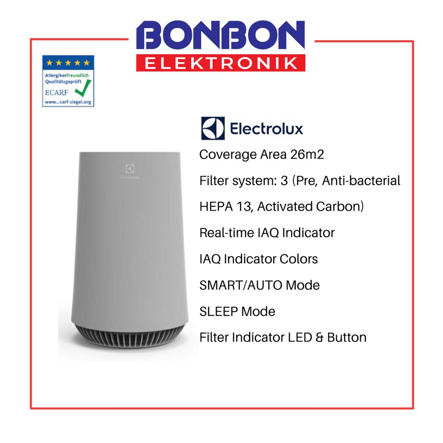 Electrolux Air Purifier Flow A3 FA31-202GY Korbu Coverage Area 26m2