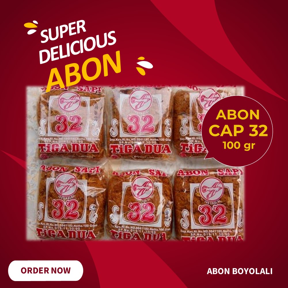 

Abon sapi asli cap 32 kemasan 100 gram halal Boyolali