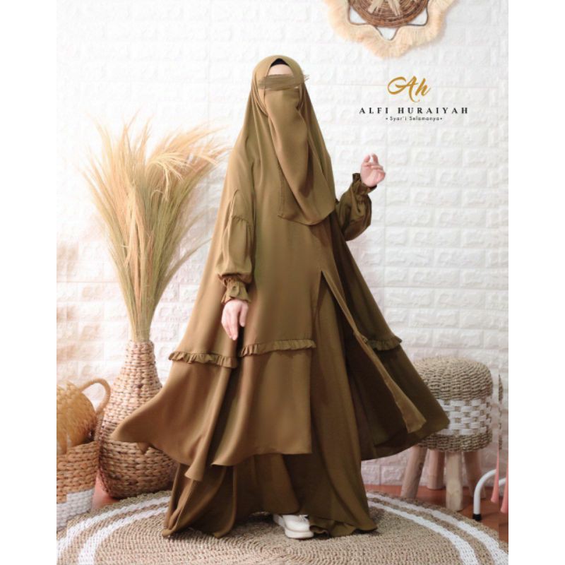 Alfi Huraiyah Gamis Set Tangkuban Perahu Hijab Syari Polos