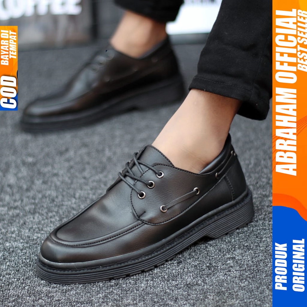 Sepatu Formal Pantofel Docmart Kerja Hitam Pria Abraham Lulja