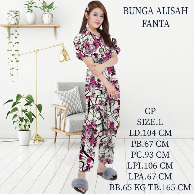 ISANNY PIYAMA SET CP SIZE.L/PIYAMA BUNGA AKAR CP/BAJU TIDUR/PIYAMA DEWASA/SIZE L/READY STOK