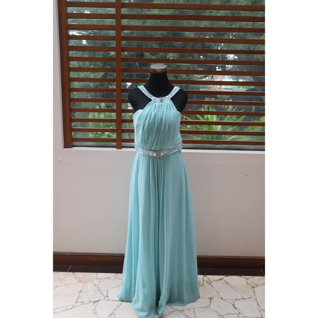 Halter Biru Muda Soft Blue Dress Gaun Pesta Maxi Panjang Second/ Bekas/ Preloved