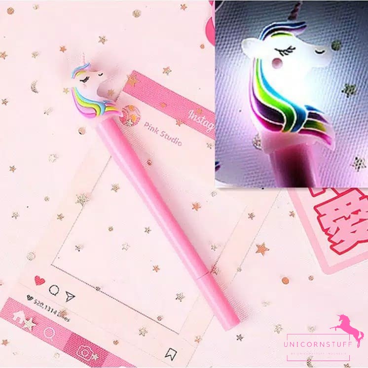 Bolpoin lampu Pulpen Pena Unicorn Premium Tinta Gel Perempuan Anak Journaling Tipis Karakter Pink Pastel Kado Anak Perempuan Alat Tulis Tempat Pensil Sekolah Back To School