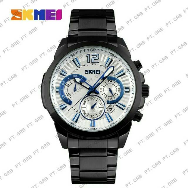 Jam tangan pria skmei 9108 black cover white