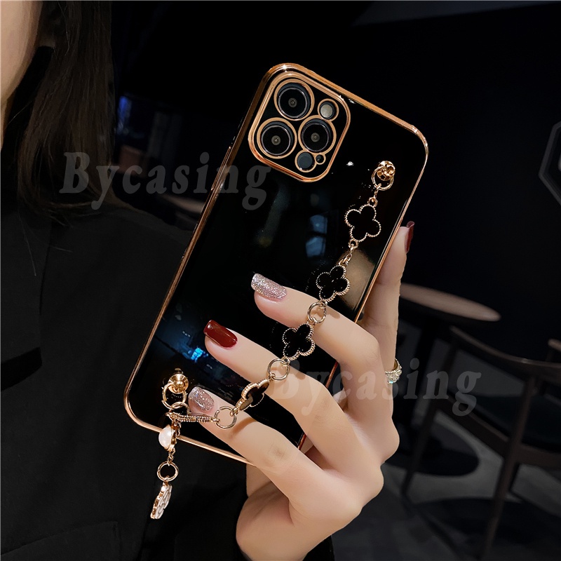 Soft Case Silikon Motif Daun Clover Dengan Gelang Untuk Huawei Nova 9 SE Nova 8i 7i 7SE 5T Nova3i Y6P Y7A Y9S Y7 Pro Y9 Prime 2019