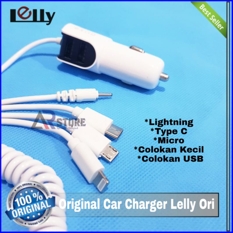 Car Charger Lelly 4 in Charger Mobil/Siver/Car Charger 3.1A dengan 4Cable&2 USB Ori