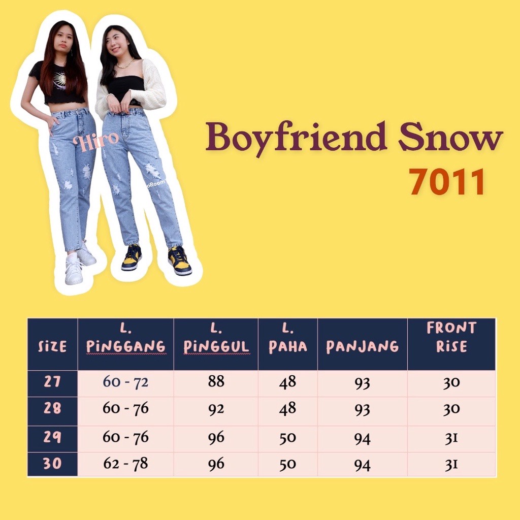 Celana HIRO WEAR DENIM Jeans Wanita Panjang Boyfriend Ripped Snow 7011 SABINA