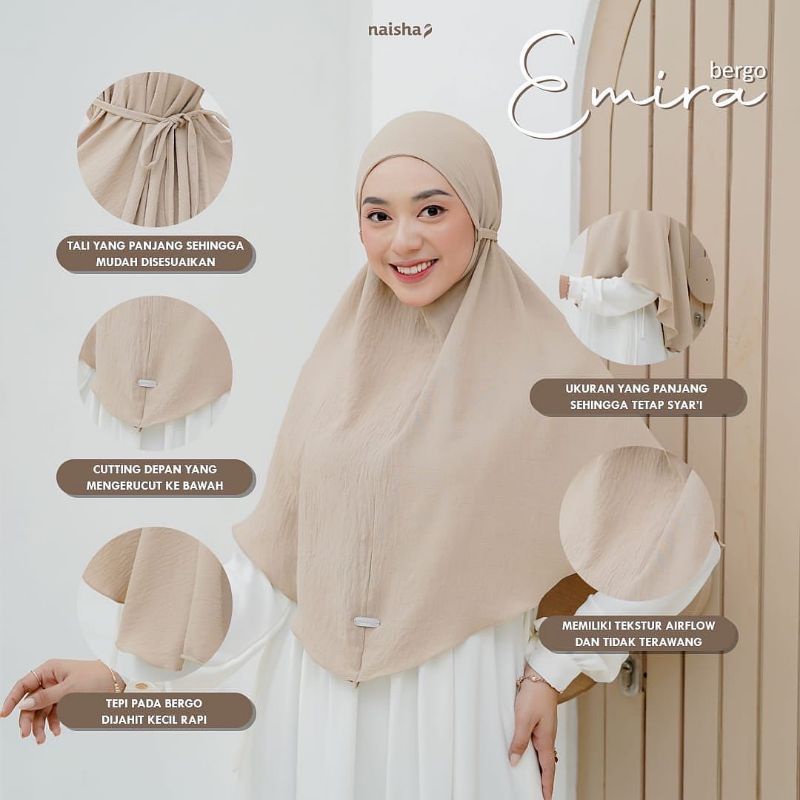 Khimar Syari Terbaru Emira Bergo Polos Crincle Hijab Instan Naisha