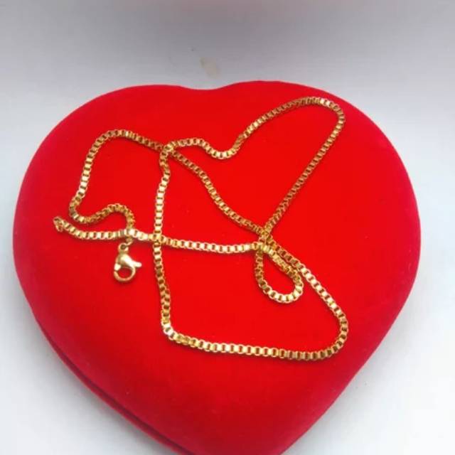 Kalung Emas Titanium Model Kotak Kalung Stainless steel warna Emas