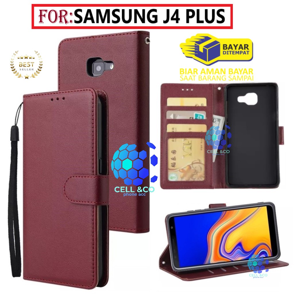 SAMSUNG J4 PLUS CASE FLIP LEATHER WALLET PREMIUM FLIP CASE BUKA TUTUP KESING HP CASING FLIP CASE WALLET SAMSUNG J4 PLUS