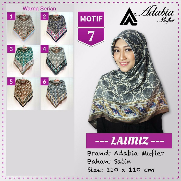 Jilbab Segiempat Satin Lamiz Laimiz motif 7 By Adabia Hijab Scarf