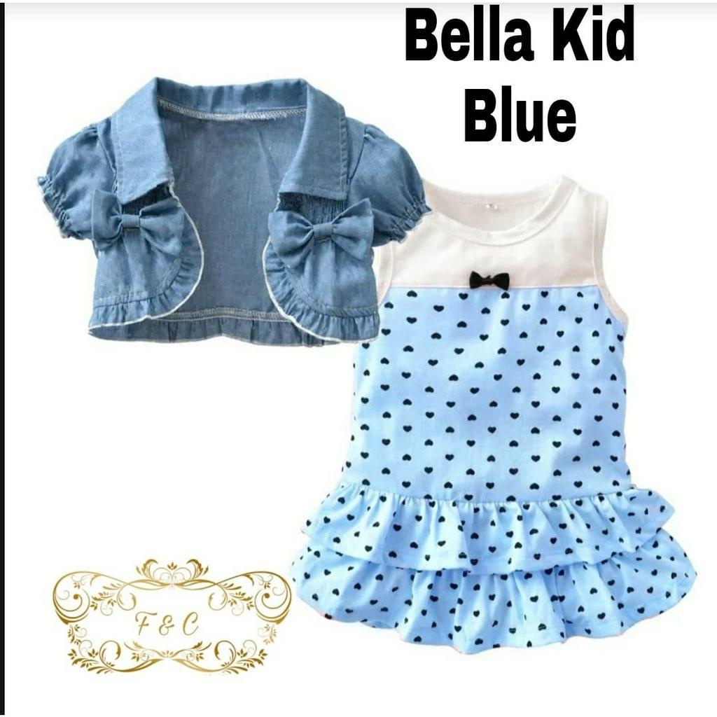 PCS SET BELLA KID FASHION PAKAIAN ANAK PEREMPUAN DRESS DAN CARDI FE 3 UKURAN S M L