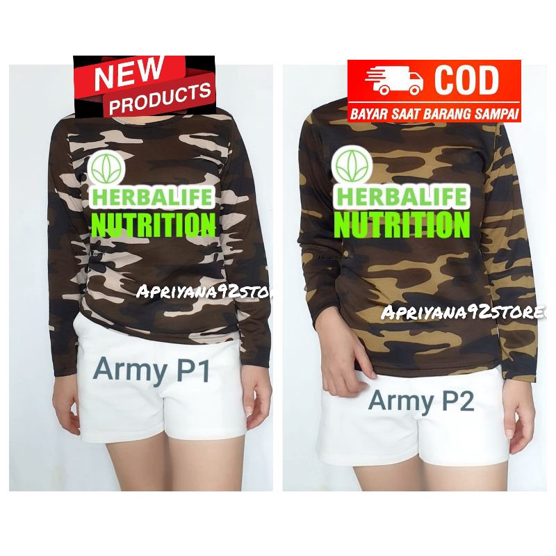 KAOS BAJU HERBALIFE WANITA LENGAN PANJANG KAOS KATUN O NECK AP00019 ARMY HERBALIFE