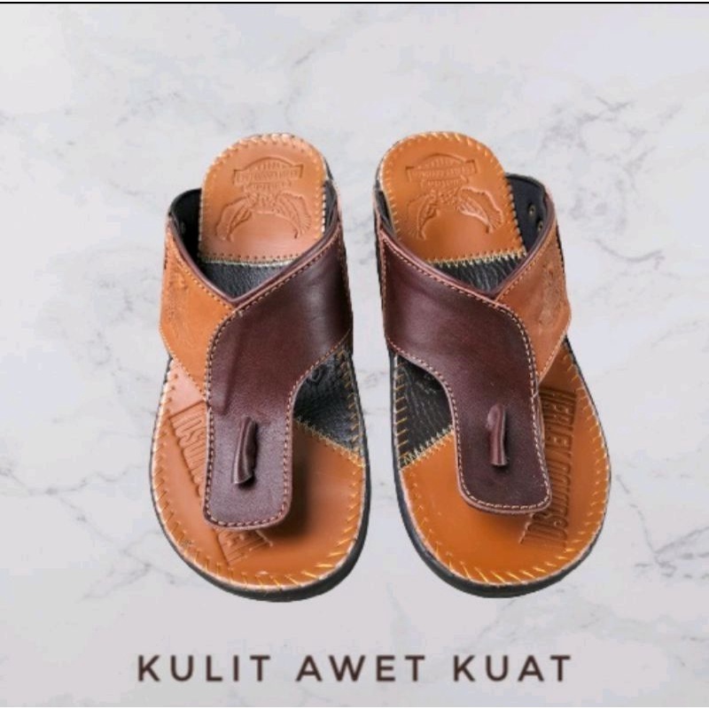 sandal kulit pria/ sandal Harley Davidson/ sandal japit kulit/ sandal kulit terlaris/ sandal COD bayar ditempat