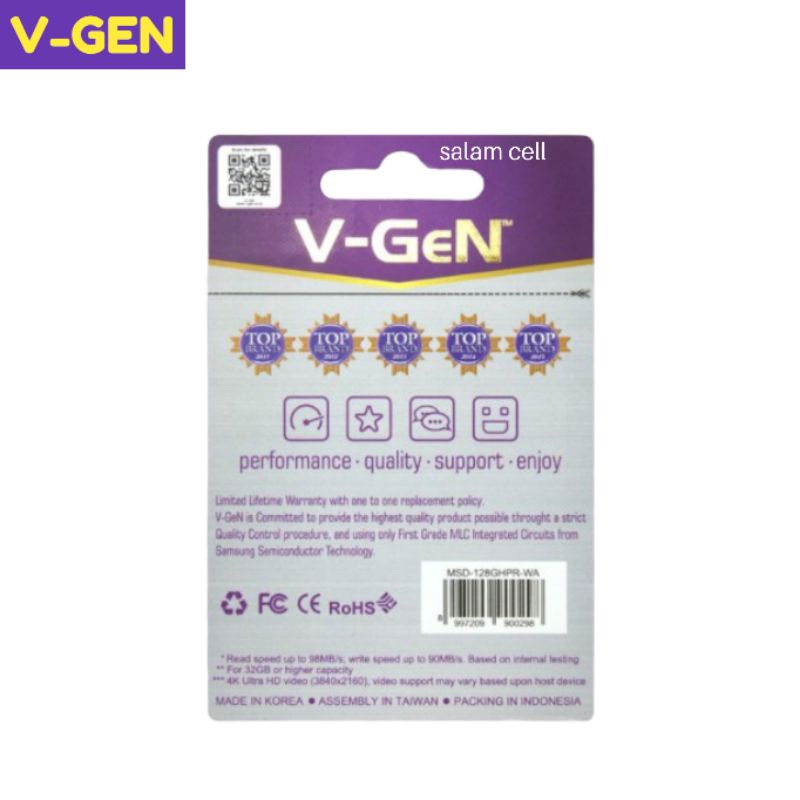 Memory Card MMC V-Gen 128GB Hyper Series UHS-1 U3 98MB Original Vgen Garansi Resmi