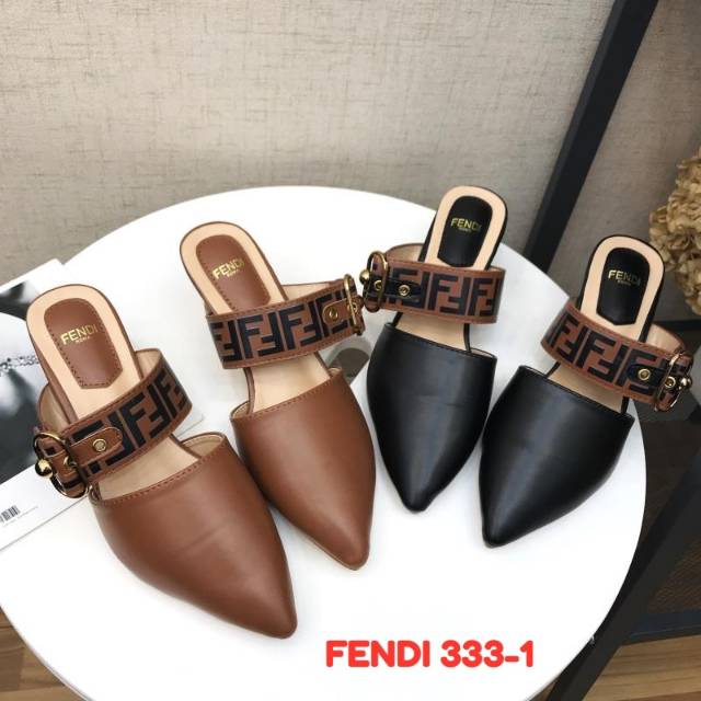 Sandal  Heel Fendi Roma 333-1 (Ready putih, brown dan black)