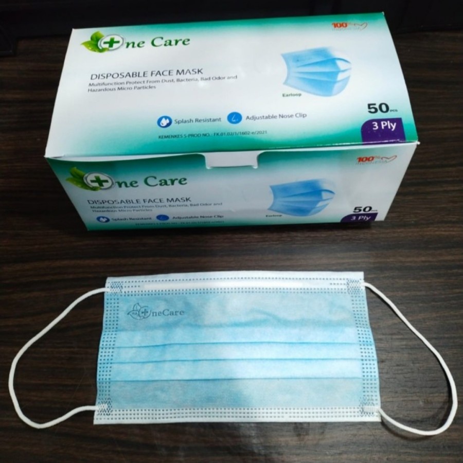 Masker Earloop 3ply Biru Embos ONeCare Indonesia 100% Izin Kemenkes
