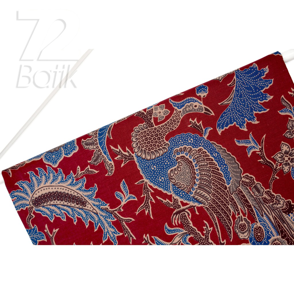 KAIN BATIK PREMIUM Bahan Katun Motif Burung Merak Warna Merah Abang 721391 Cap 72 Jarik Jarit Samping Kebat Panjang Batik Katun Modern Premium Bahan Seragam Batik Pernikahan Kantor Keluarga Murah Kamen Jadi Batik Bali Lembaran