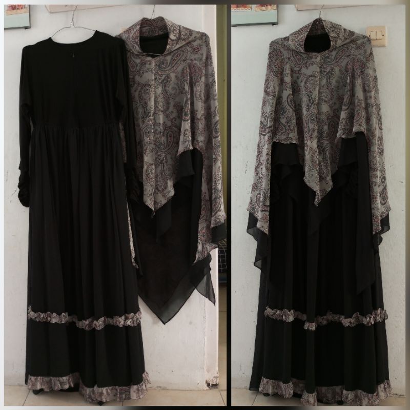 PL gamis/dress set Khimar/hijab syari premium jumbo elegant original mewah umroh branded preloved/se