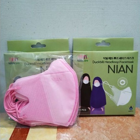 Masker Duckbill Hijab Dewasa Niancare Warna Pastel Pink Isi 10 Pcs 3 Ply Headloop