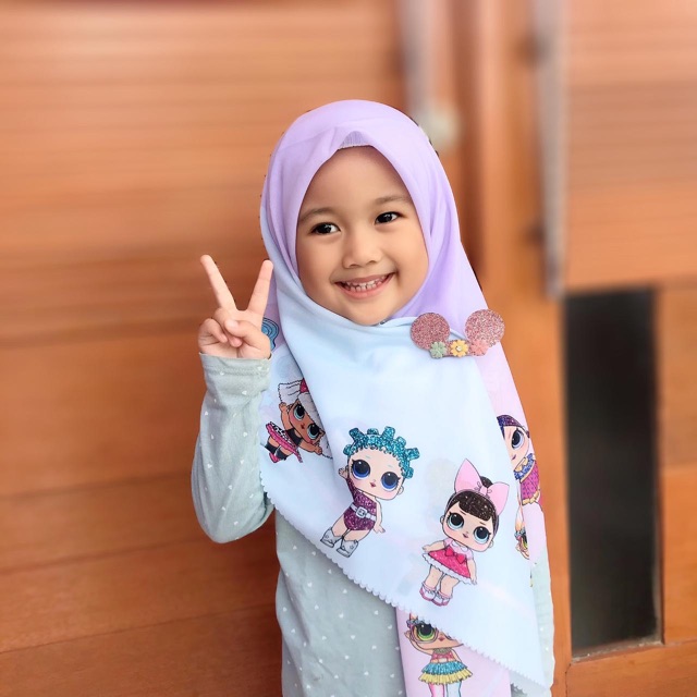 VOAL PRINTING ANAK MOTIF LOL UNGU / HIJAB ANAK LUCU / JILBAB ANAK KARAKTER / KERUDUNG ANAK