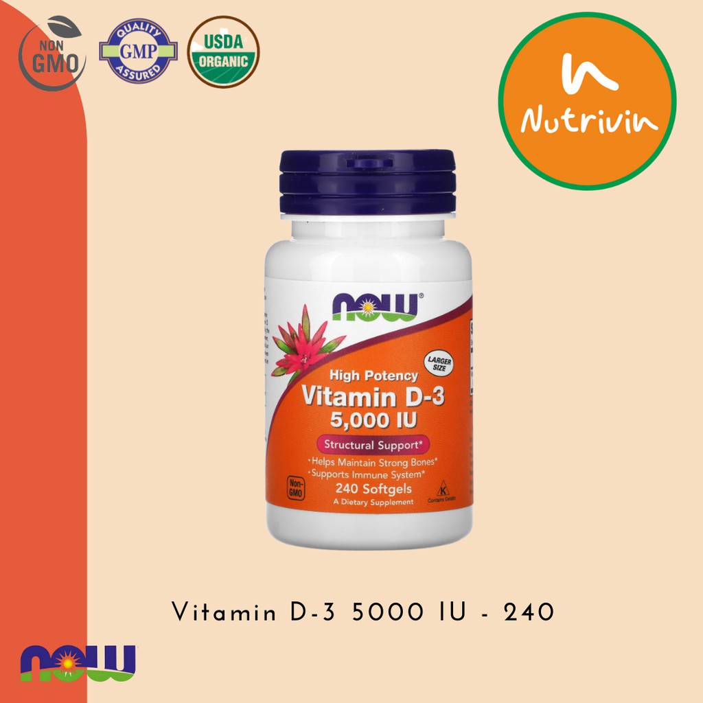 Jual Vitamin D3 5000 iu Now Foods isi 240 caps 100 ORIGINAL USA MADE