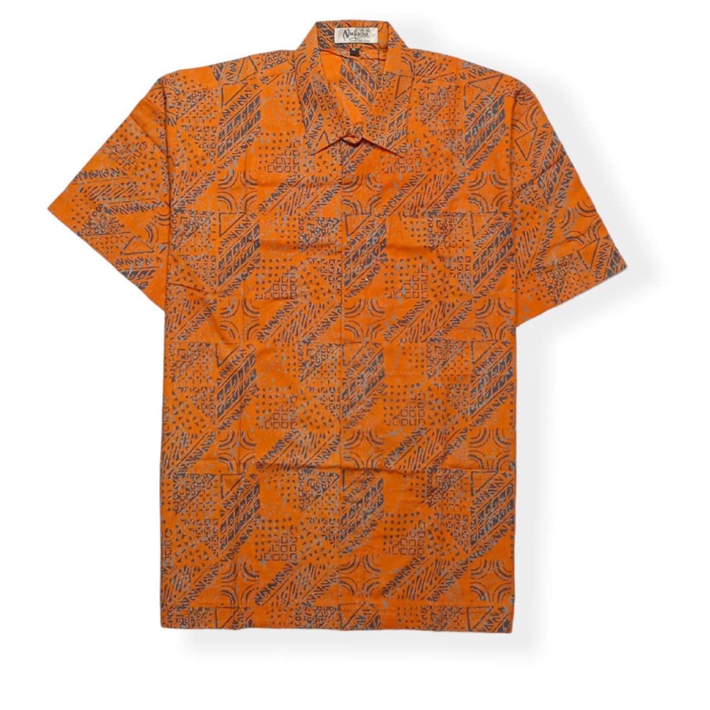Kemeja Batik Pria Lengan Pendek Abu-Abu Oren