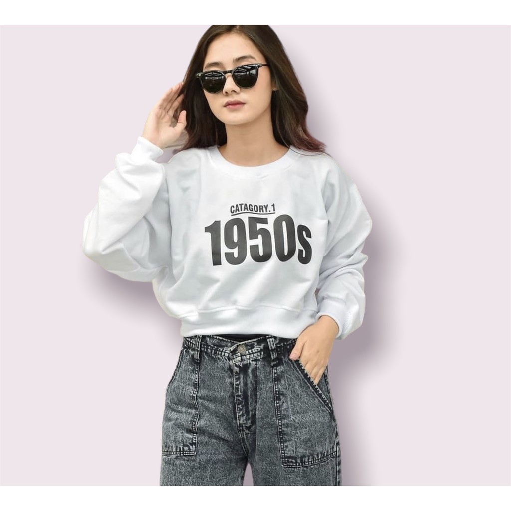 Sweater 1950s Crop atasan blouse wanita kekinian