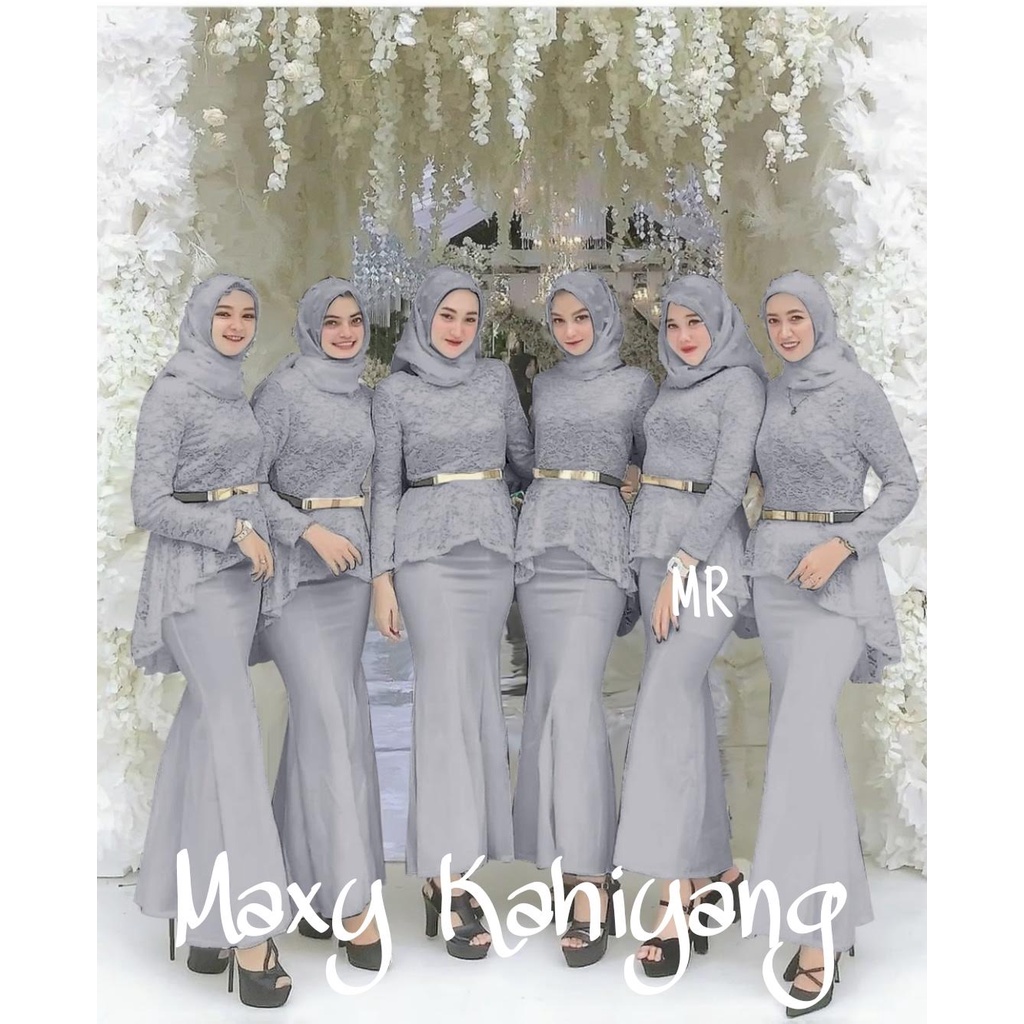 ELDE 12 - Maxy kahiyang ( L - XL ) baju muslim pesta /gamis duyung kahiyang / bahan brukat lapis furing kombi moscrepe