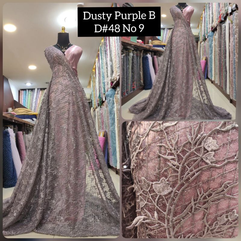 Kain Tile Brokat 3D Benang Silang Motif Bunga Akar D#48 No 9 Dusty Purple B