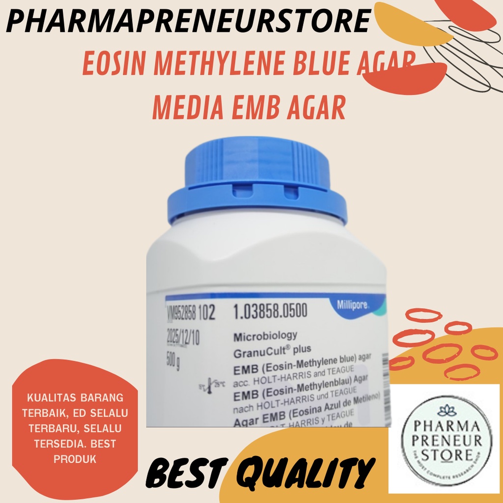 EOSIN METHYLENE BLUE AGAR / MEDIA EMB AGAR PRO ANALISA 10 GRAM KEMASAN MERCK BEST QUALITY