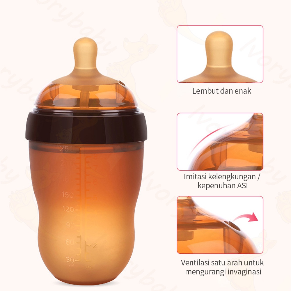 Ivorybaby PIKO BELLO dot wide neck BPA FREE dot bayi cokelat pengganti puting dengan sedotan